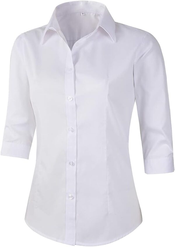 Beninos Women's 3/4 Sleeve Formal Work Wear White Button Down Shirt