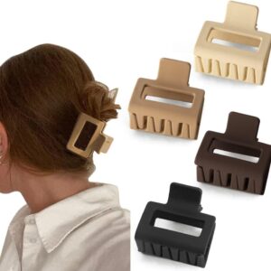 Bolonar 4PCS Hair Clips for Thin Hair Neutral Color Small Hair Clips 2″ Square Matte Hair Clips Small Claw Clips for Thin Hair Claw Clips for Thick Hair Accessories for Women