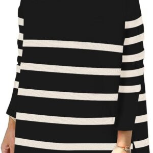 OU MgCE FAST FASHION Women’s Turtleneck Oversized Sweaters Long Sleeve Split Hem Striped Knit Pullover Tops