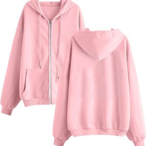 Womens Zip Up Hoodies Long Sleeve Drawstring Hooded Sweatshirts Casual Lightweight Jackets Winter Clothes 2024