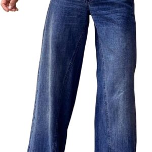 Necooer Women’s Wide Leg Jeans Casual Stretch Boyfriend Pants Straight Ripped Denim Jeans