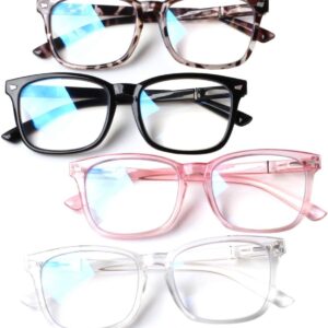 4 Pack Blue Light Blocking Reading Glasses Women Men,Spring Hinge Computer Readers,Anti UV Ray Square Nerd Eyeglasses