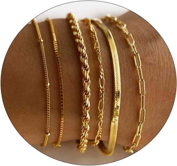 JECOMY Gold Bracelets for Women Dainty 14k Gold Plated Cross Bracelet Beaded Bracelets Box Chain Bracelets Herringbone Gold Chain Bracelet Trendy Handmade Jewelry Gift