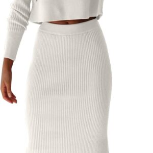 Sweater Skirt Sets Women 2 Piece Outfits Rib Knit Long Sleeve Crop Top Maxi Bodycon Skirt Casual Outfits Dress