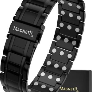 MagnetRX® 3X Strength Titanium Magnetic Bracelet – Magnetic Bracelets for Men – Premium Fold-Over Clasp & Adjustable Length with Sizing Tool (Black)