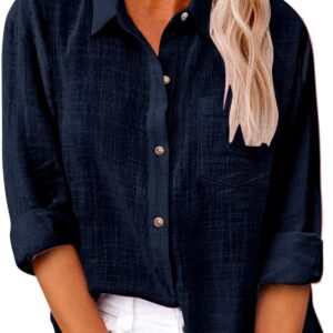 Long Sleeve Shirts for Women 2024 Trendy Button Down Tshirt Causal Cotton Linen Top Blouse Outfits Clothes Fall