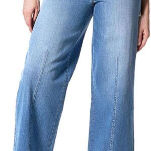 Seamed Front Wide Leg Jeans for Women High Waist,Oprah Favorite Jeans,Womens Shaping Pull-On Straight Leg Elasticity Pants (Light Blue,XL)