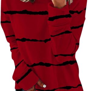 Womens Tops Long Sleeve Striped Crewneck Sweatshirts Causal Fashion Pullover Loose Tunic Tops Elegant Fall Blouse