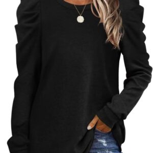 XIEERDUO Sweatshirt for Women Long Sleeve Puff Sweaters Casual Crewneck Tunic Tops Womens Fall Clothing Trendy 2024