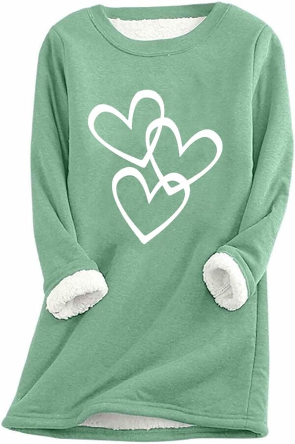 Women Winter Fleece Sweatshirt Heart Print Plus Size Warm Long Sleeve Pullover Loose Ladies Sweatshirts