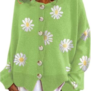 Yihaojia Fall Cardigan Sweaters for Women 2023,Open Front Button Down Cardigans Long Sleeve Daisy Graphic Sweater Outwear