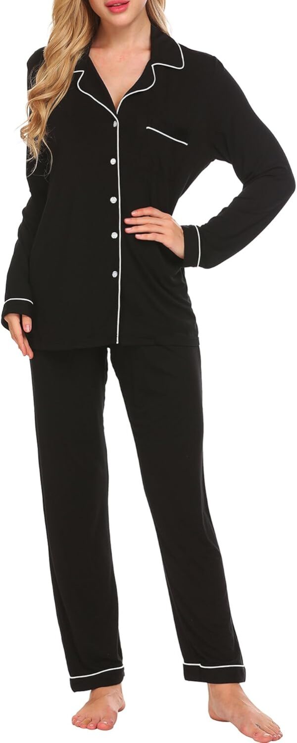 Ekouaer Sleepwear Womens Pajamas Set Long Sleeve Pjs Cotton Loungewear with Buttons XS-XXL