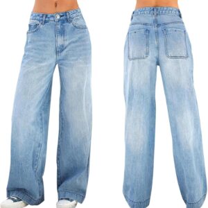 Akoilo Sweatpant Jeans, Akoilo Comfort Jeans, Women High Waist Straight Leg Baggy Wide Leg Sweatpant Jeans