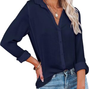 Diosun Womens Button Down V Neck Shirts Long Sleeve Office Casual Business Plain Blouses Tops