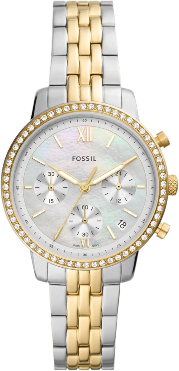 Fossil Women's Neutra Quartz Stainless Steel Chronograph Watch, Color: Gold/Silver (Model: ES5216)