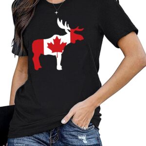 Fawniss Women Canada Shirts Canadian Moose Graphic Tee Shirt Funny Canada Flag Tee Tops