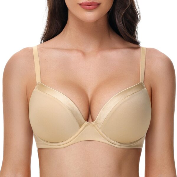 Deyllo Women's Push Up Smoothing Underwire Bra Padded Deep V T-Shirt Bra Lift Up One Cup