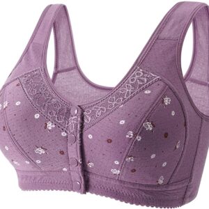 Bras for Older Women 2024 Comfortable Soft Convenient Front Closure Large Size Wide Back Bras Full Support No Underwire Bra