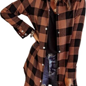 EVALESS Color Block Plaid Shirt Jacket Women V Neck Long Sleeve Button Down Blouses Tops Fall Shirts Jackets