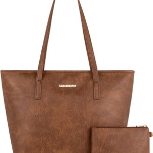 Montana West Vegan Leather Tote Bag for Women Elegant Top Handle Shoulder Bag with Bonus Pouch Handbag Set