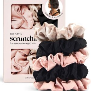 Kitsch Satin Hair Scrunchies for Women, Softer Than Silk Scrunchies for Hair, Satin Scrunchies for Girls, Satin Hair Ties for Women, Silk Hair Ties No Damage, Silk Ponytail Holders, 5pcs Assorted