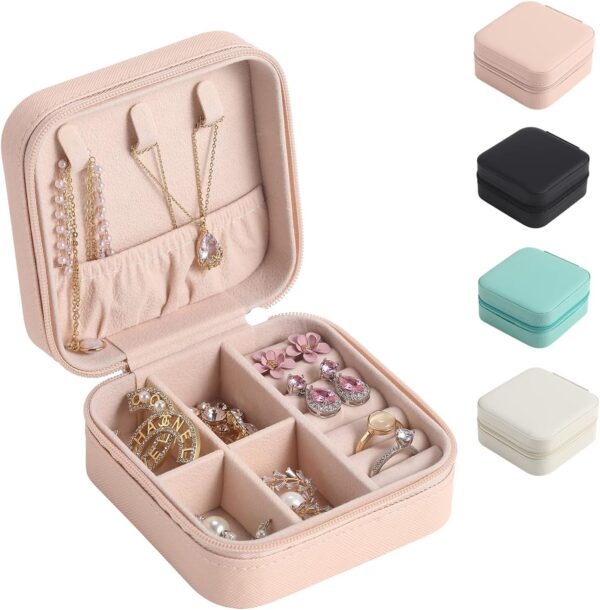 SYCARON Small Jewelry Box, Travel Jewelry Organizer Trendy Mini Jewelry Case Storage for Women Birthday Gifts Earring Rings Necklace Bracelets Accessories, Pink