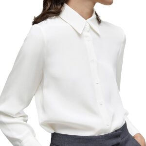 YAMANMAN Women’s Button Down Shirt Classic Long Sleeve Collared Tops Work Office Chiffon Blouse