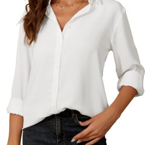 SPRING SEAON Women’s Button Down Shirts Long Sleeve Collared Tops Lady Work Office Chiffon Blouse