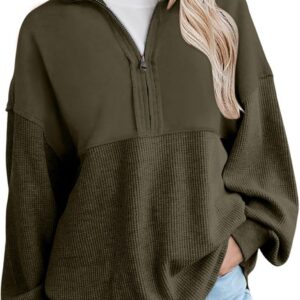 Oversized Half Zip Up Sweatshirt Women Long Sleeve Pullover Tops Waffle Knit Hoodies Fall Fashion Outfits 2024