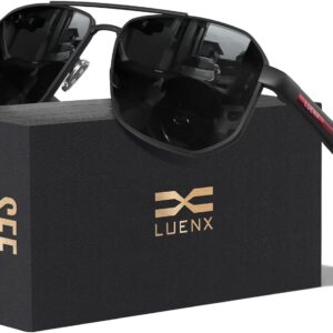 LUENX Aviator Sunglasses for Men Square Polarized Polygon Lens – UV 400 Protection