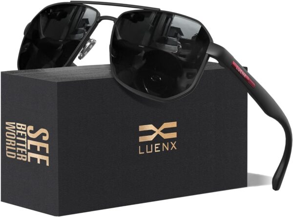 LUENX Aviator Sunglasses for Men Square Polarized Polygon Lens - UV 400 Protection