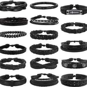 Adramata 10-17 Pcs Braided Leather Bracelet for Men Women Leather Wrist Punk Cuff Wrap Bracelets