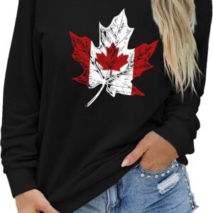 MEESHEEP Womens Canada Day Sweathirts Canada Flag Long Sleeve Canadian Maple Leaf Pullover Patriotic Shirts