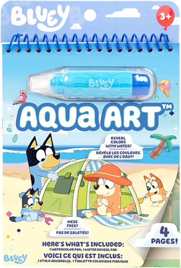 Horizon Group USA Bluey Aqua Art - Reusable Water Reveal Activity Pages With Water Pen for No-Mess Drawing and Coloring