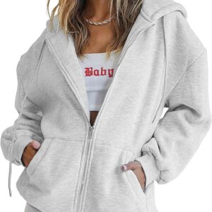 Jhsnjnr Women’s Zip Up Hoodies Oversized Sweatshirt with Pocket Casual Long Sleeve Fall Jackets