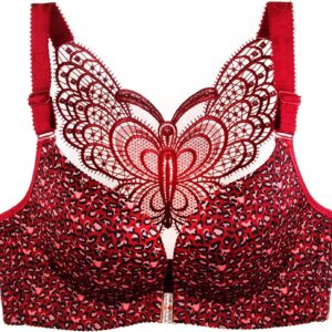 Women’s Lace Butterfly Back Full Coverage Satin Comfort Smooth Front Closure Wire Free Bra Size A-E 34-52