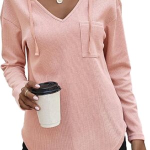 RIROW Womens Tops Long Sleeve Waffle Hoodies Drawstring Sweatshirt 2024 New S-3XL