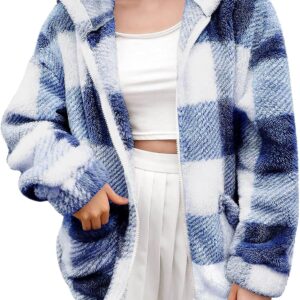 Womens Plaid Sherpa Jacket Casual Loose Plus Size Fuzzy Fleece Coat Zip Up Fluffy Shearling Jackets Fashion 2024