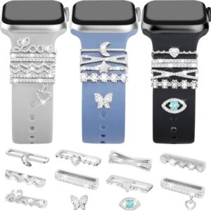 JR.DM Super Bling Watch Charms Compatible with Apple Watch Band 38mm 40mm 41mm 42mm 44mm 45mm Metal, Diamond Sliding Strap Accessories for iWatch Series 9/8/7/6/5/4/3/2/1 (No Watch Band)