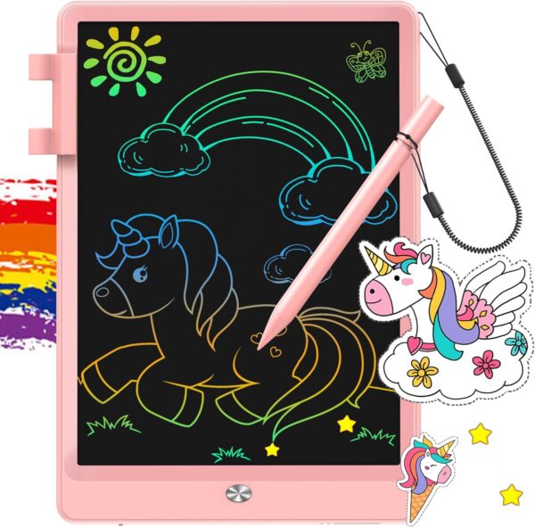 Ansel LCD Writing Tablet 10 Inch Drawing Tablets for Kids, Colorful Screen Magnetic Memo Board and Doodle Scribble Pads for Ages 2+ (Pink)