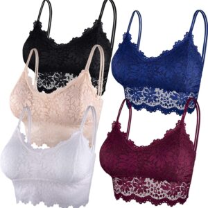 Duufin 5 Pcs Lace Bralette Padded Lace Bandeau Bra with Straps for Women Girls