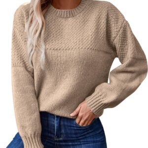 Women’s 2024 Fall Sweaters Long Sleeve Crew Neck Solid Color Cable Knit Chunky Jumper Casual Oversized Pullover Tops