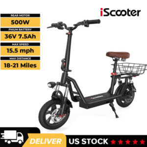 iScooter i12 500W Electric Scooter 21Miles Long Range W/ Seat & Basket Band New