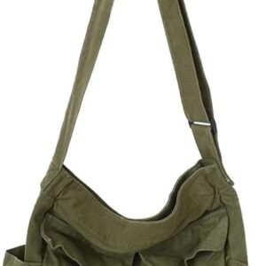 Canvas Messenger Bag Large Hobo Crossbody Bag with Multiple Pockets Casual Shoulder Tote Bag for Women and Men