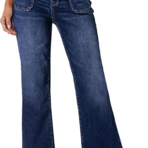 SIDEFEEL Women’s High Waist Jeans Stretchy Flared Wide Leg Pockets Front Denim Pants Bootcut