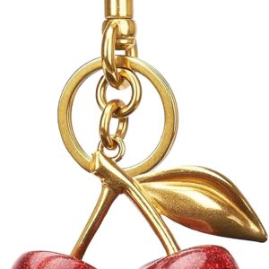 Gold Cherry Cute Cherry Charm for Purses and Bags, Red, Small