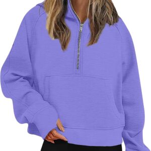 Ceboyel Womens Quarter Zip Sweatshirt 2023 Fleece Oversized Sweaters Cropped Pullover Hoodies Fall Trendy Outfits Clothing