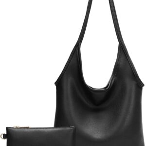 Montana West Slouchy Hobo Bags for Women Soft Designer Shoulder Purses Ladies Top Handle Handbag (1 Black)