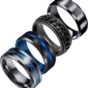 4Pcs Mens Rings Set Anxiety Spinner Chain Rotation Fidget Band Cool Bicycle Hip Hop Stainless Steel Male Jewelry