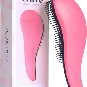 Crave Naturals Glide Thru Detangling Brush for Adults and Kids Hair – Detangler Comb and Hair Brush for Curly, Straight, Wet or Dry Hair (PINK)